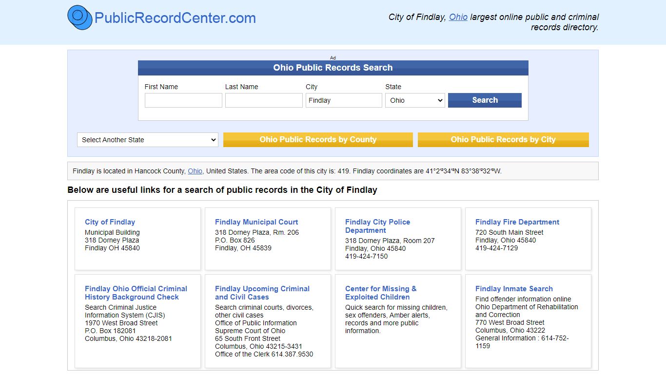 Findlay, Ohio Public Records and Criminal Background Check